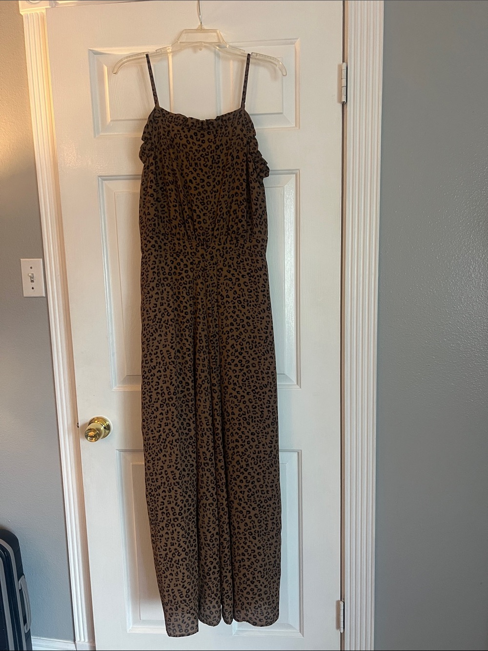 CeCe Brown Leopard-Print Wide-Leg Jumpsuit with Spaghetti Straps